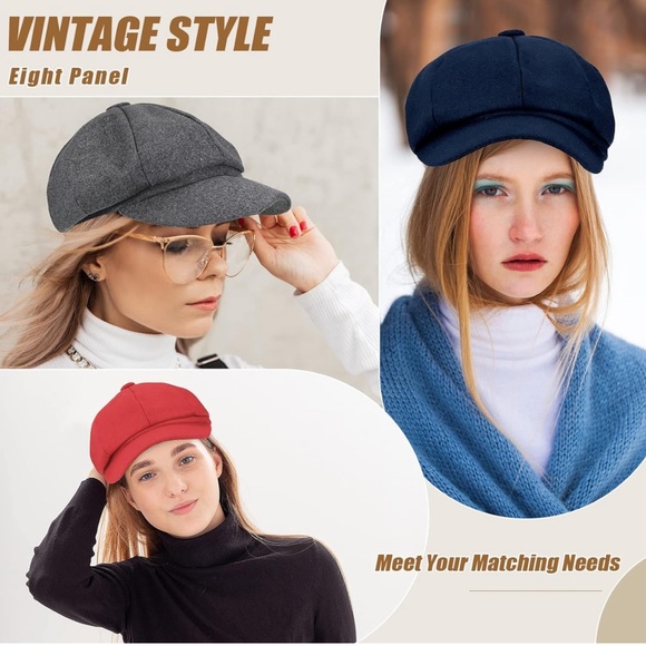 6 Pcs Newsboy Cap Warm Wool Visor Beret Hats Soft Vintage Baker Boy Hat - Picture 4 of 4